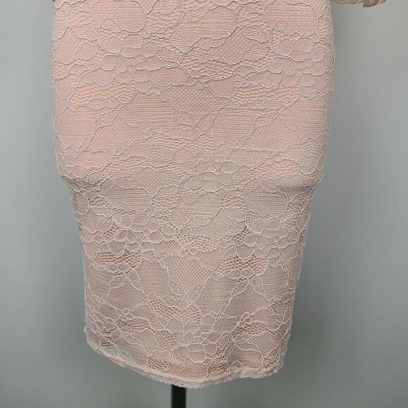 TFNC London Darren Bell Sleeve Lace Peach Bodycon Mini Dress Small - Picture 5 of 17